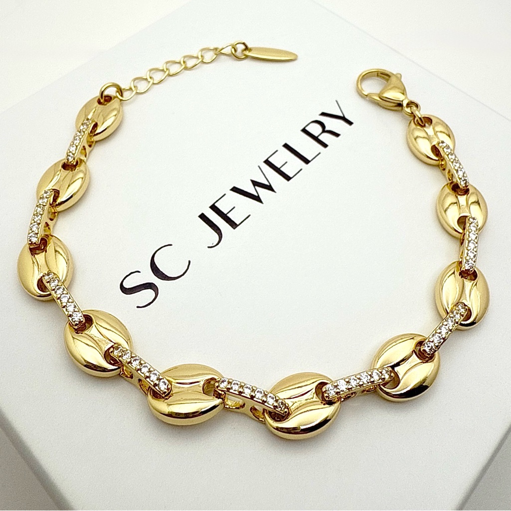 Puff Mariner Chain Bracelet With Cubic Zirconia Gold Plated Luxury Jewelry 32$